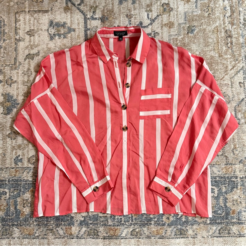 Topshop Coral and White Striped Casual Shirt